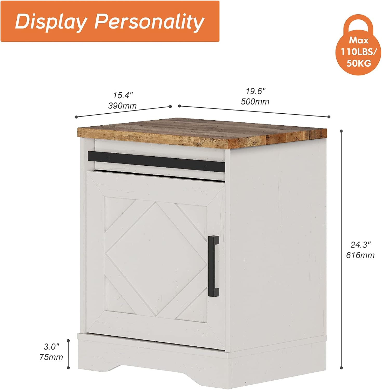 WAMPAT End Table, Pedestal Side Table with Drawer and Cabinet Wood Bedside Table Nightstands for Living Room Bedroom，Cream White