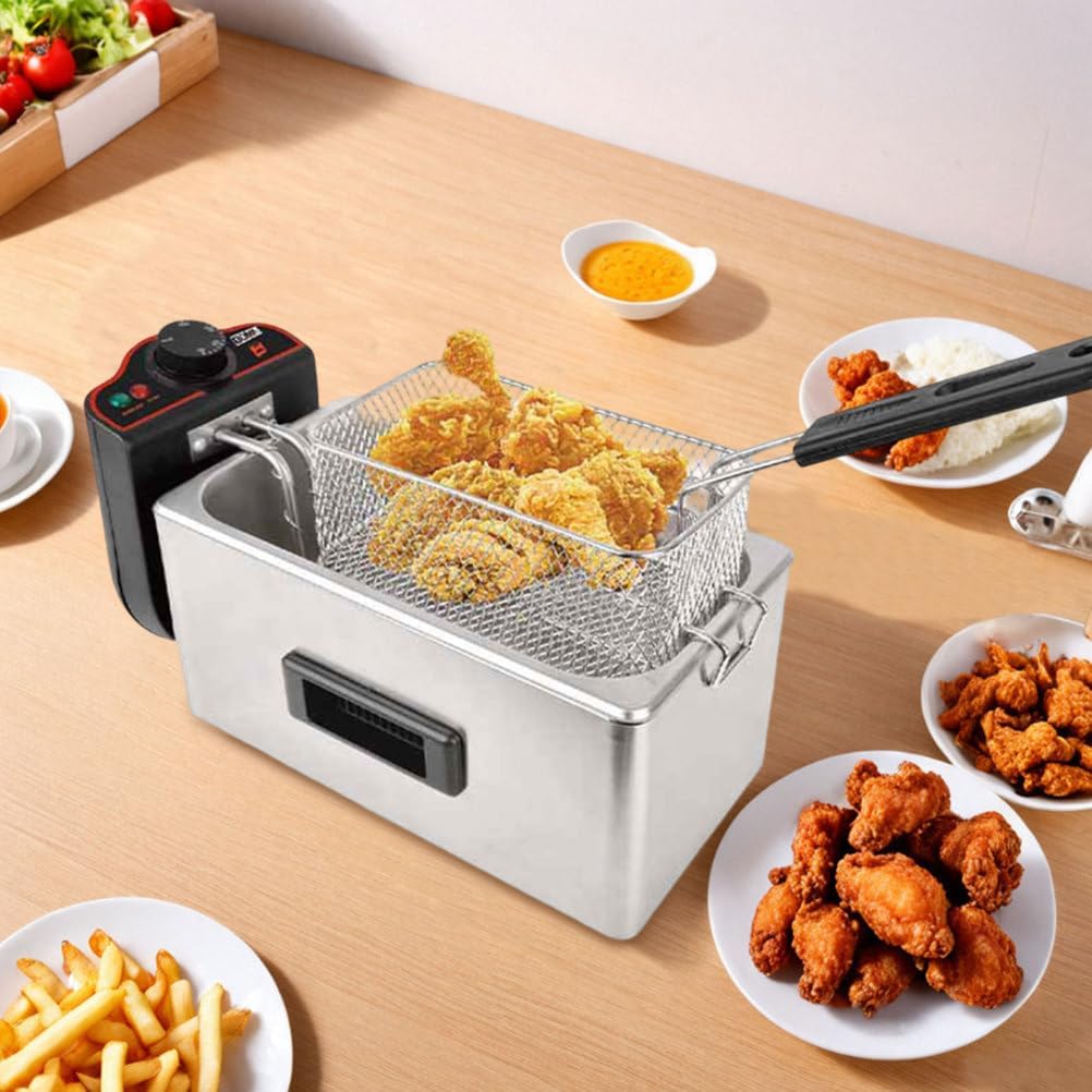 AIZYR Single Tank Electric Deep Fryer, Stainless Steel Oil Fryer with Basket Frying Pot Adjustable Temperature for Restaurant Or Home Use