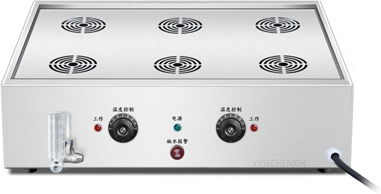 Temperature Control Large Capacity Bun Steamer, Multifunction Commercial Home Kitchen Appliance Electric Steam Pot Dry Boiling Alarm for Breakfast Shop, School,6 Holes