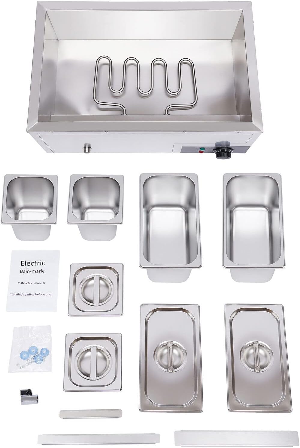 Bain Marie Buffet 4-Pan 850W Electric Steam Table Food Warmer with Lids - Stainless Steel Commercial 21.2Qt(20L) Capacity for Restaurants, Catering, Buffets