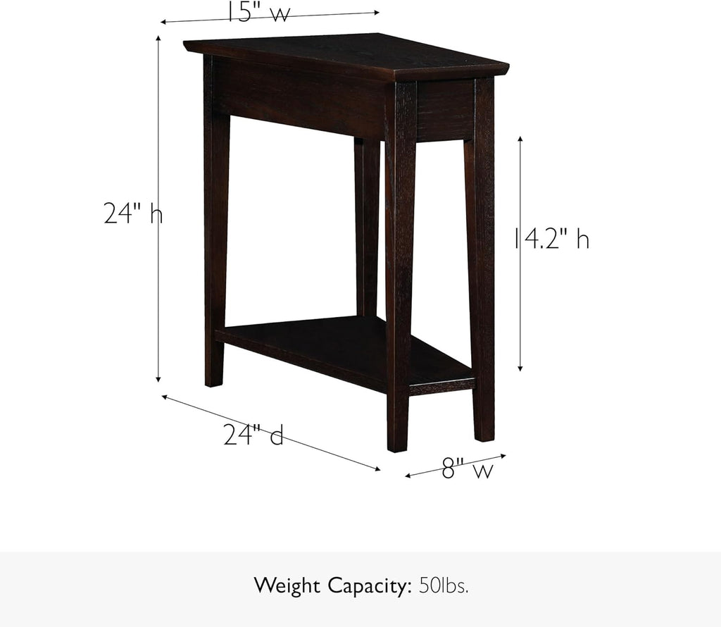 Leick Home Teegan End Table, Solid Wood, Wedge Shape, with Shelf, for Living Room and Small Spaces, Chocolate Oak, 10074-CH
