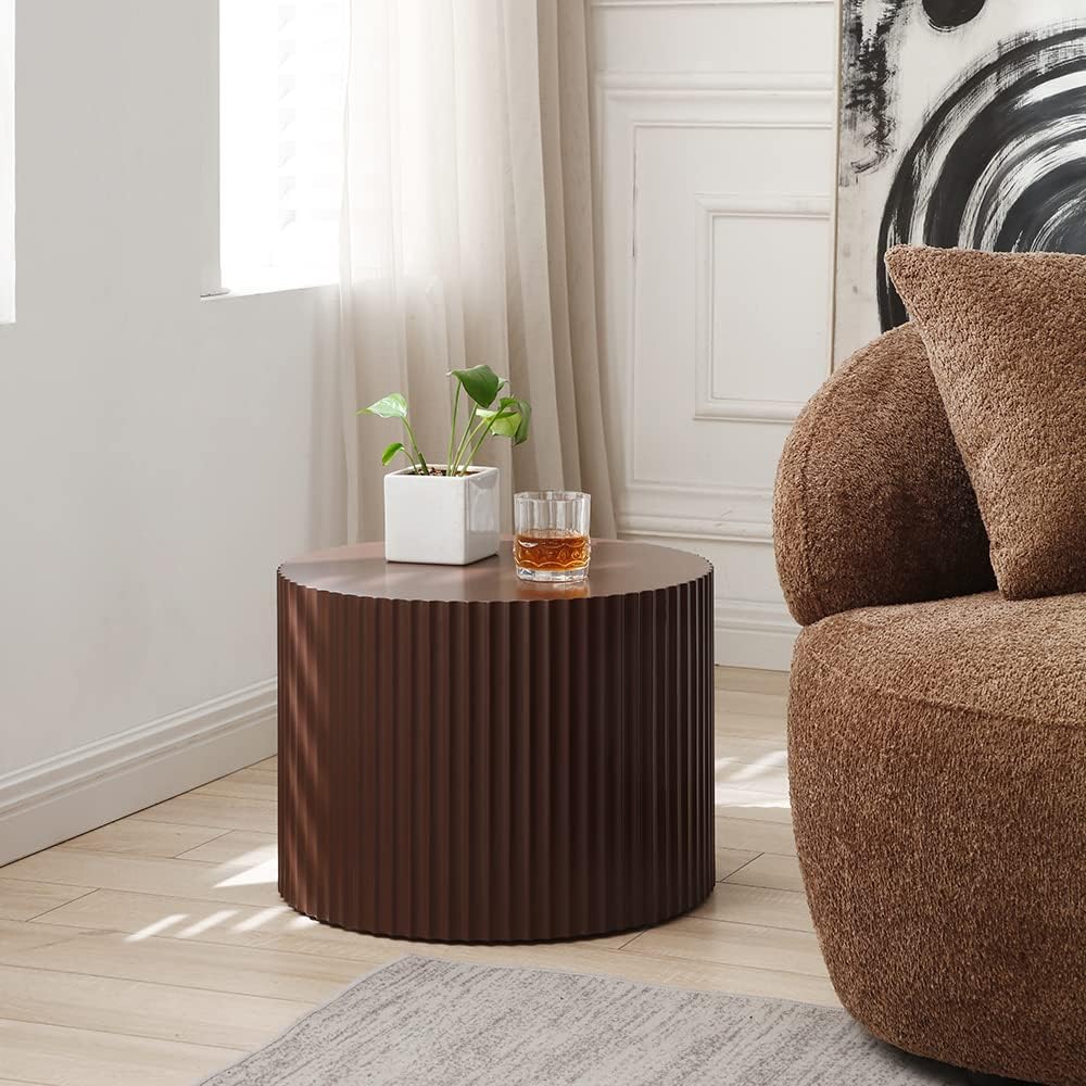 WILLIAMSPACE Nesting Coffee Table Set of 2, Matte Brown Round Wooden Coffee Tables, Modern Luxury Side Tables Accent End Table for Living Room Apartment, 23.62'*23.62'*15.75'H (Brown-Round)