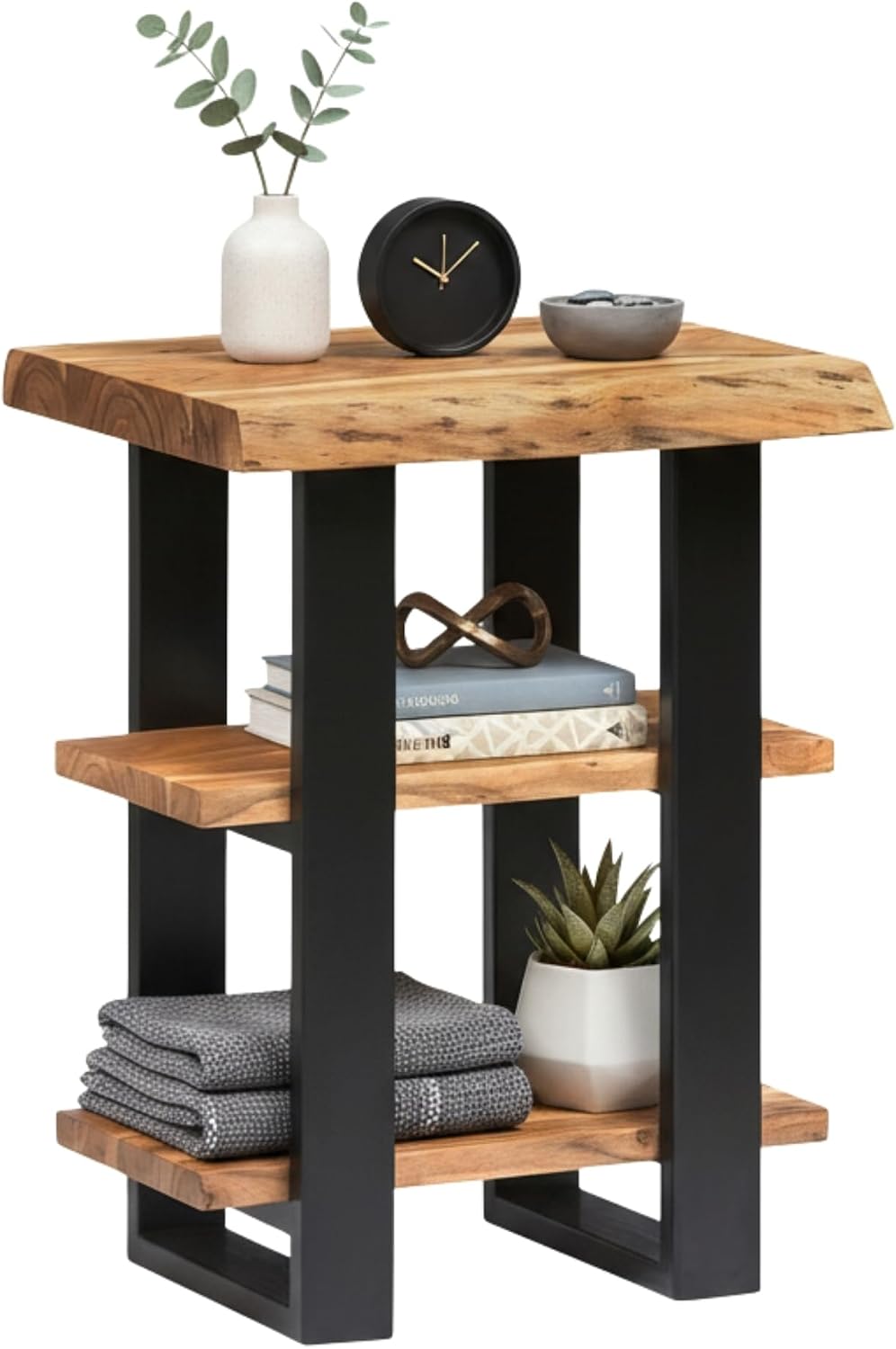 Alaterre Alpine Live Edge Solid Wood 2-Shelf End Table, Natural (AWAA0220)
