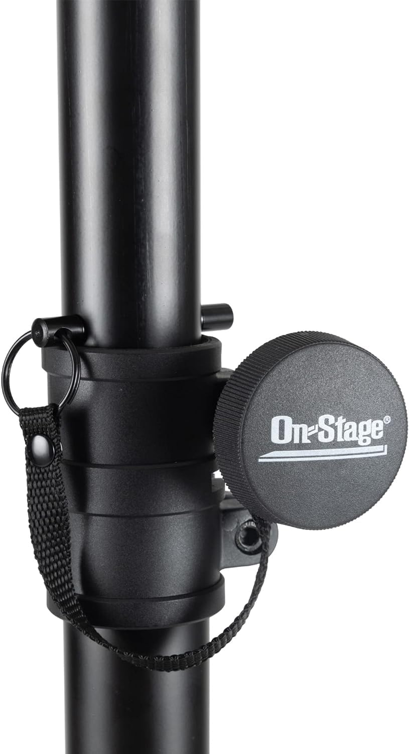 On-Stage SSP7950 All-Aluminum Speaker Stand Pack (Pair of Folding, Portable Stands, Tripod Base, Carry Bag, Height Adjustable, Nonslip Rubber Feet, 1 3/8″ and 1 1/2″ PA Mounting Poles, Black)