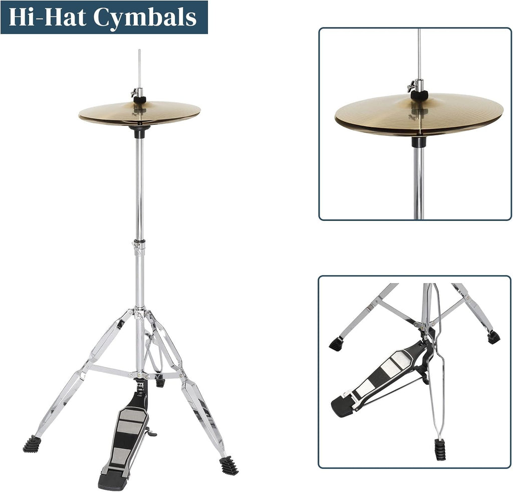 5-Piece Full Size Complete Adult Drum Set,22 Inch Drum Set,with Cymbal Stands, Hi-hat Stand, Sticks, Drum Pedal, Stool & Floor Tom for Beginner Teens Student