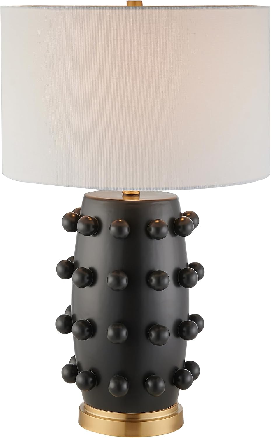 Henn&Hart 25.5'' Modern 1-Light Ceramic Table Lamp with Spherical Orbs on Lamp Body with White Fabric Drum Shade for Living Room, Bedroom, or Office, Matte Black