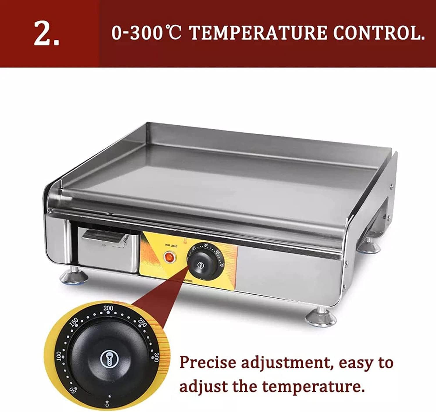 2300W Commercial Electric Frying Pan, Non Stick Temperature Controlled Multi-Functional Snack Kitchen Appliance, Teppanyaki, Pancake, Steak, Fried Rice, Fried Egg, Teppanyaki Squid, Etc