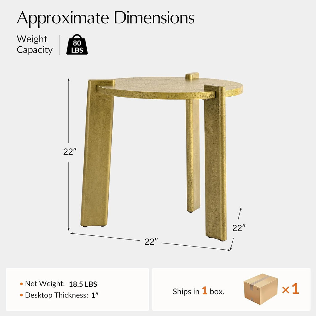 HULALA HOME Round End Table, Wood Fluted Side Table, Modern Accent Table for Living Room, Apartment, Office, Easy Assembly, Gold