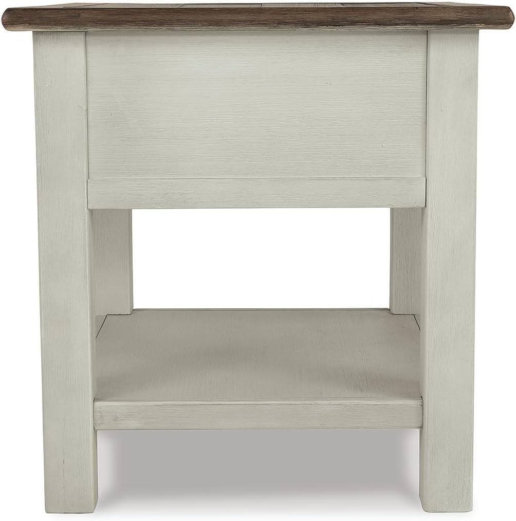 Signature Design by Ashley Bolanburg End Table for Living Room, Two-Tone Distressed Wood Side Table with Smooth-Gliding Drawer, Farmhouse Plank-Style Top, Ideal Night Stand Use, Antique White/Oak