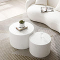 Nesting Coffee Table Set of 2, 23.6' Round MDF Nesting Tables with Roman Column Design, Modern Handcrafted Wooden Drum Accent Tables for Living Room, No Assembly Required - White