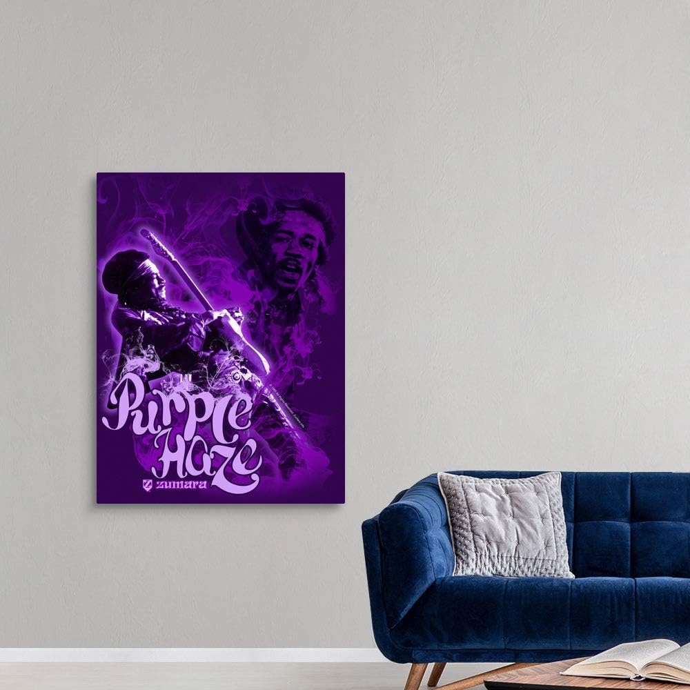 GREATBIGCANVAS Jimi Hendrix Purple Haze 4 Canvas Wall Art Print, Classic Rock Home Decor Artwork, 36'x48'