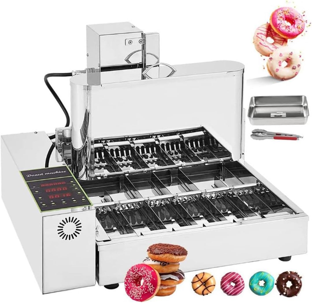 Commercial 2000W Mini Donut Maker - 6 Rows, Digital Auto Flip, Adjustable Thickness, Intelligent Control Panel, Professional Frying Machine for Perfects Donuts