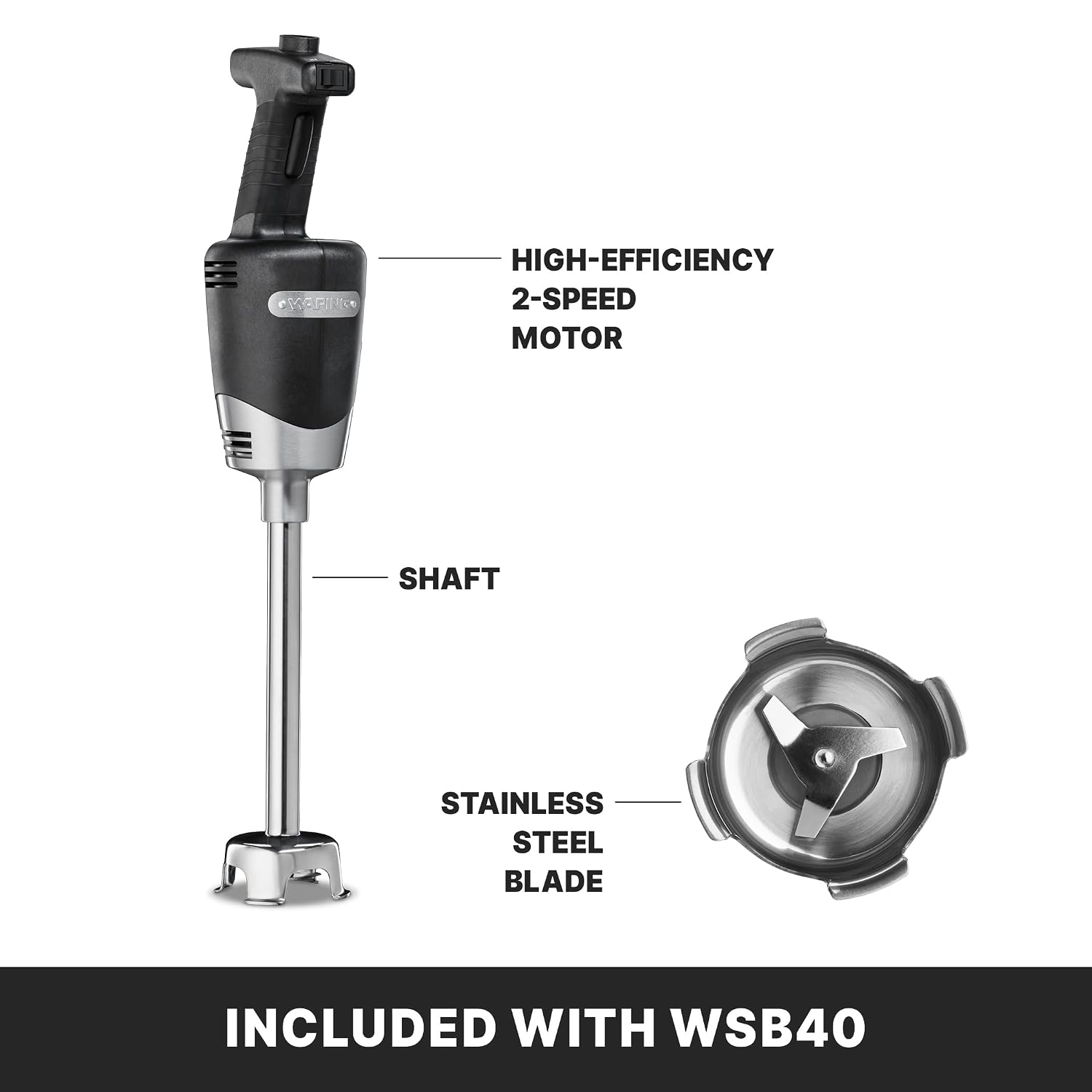 Waring (WSB40) 10' Medium-Duty Quik Stik Plus Immersion Blender,Black/Silver