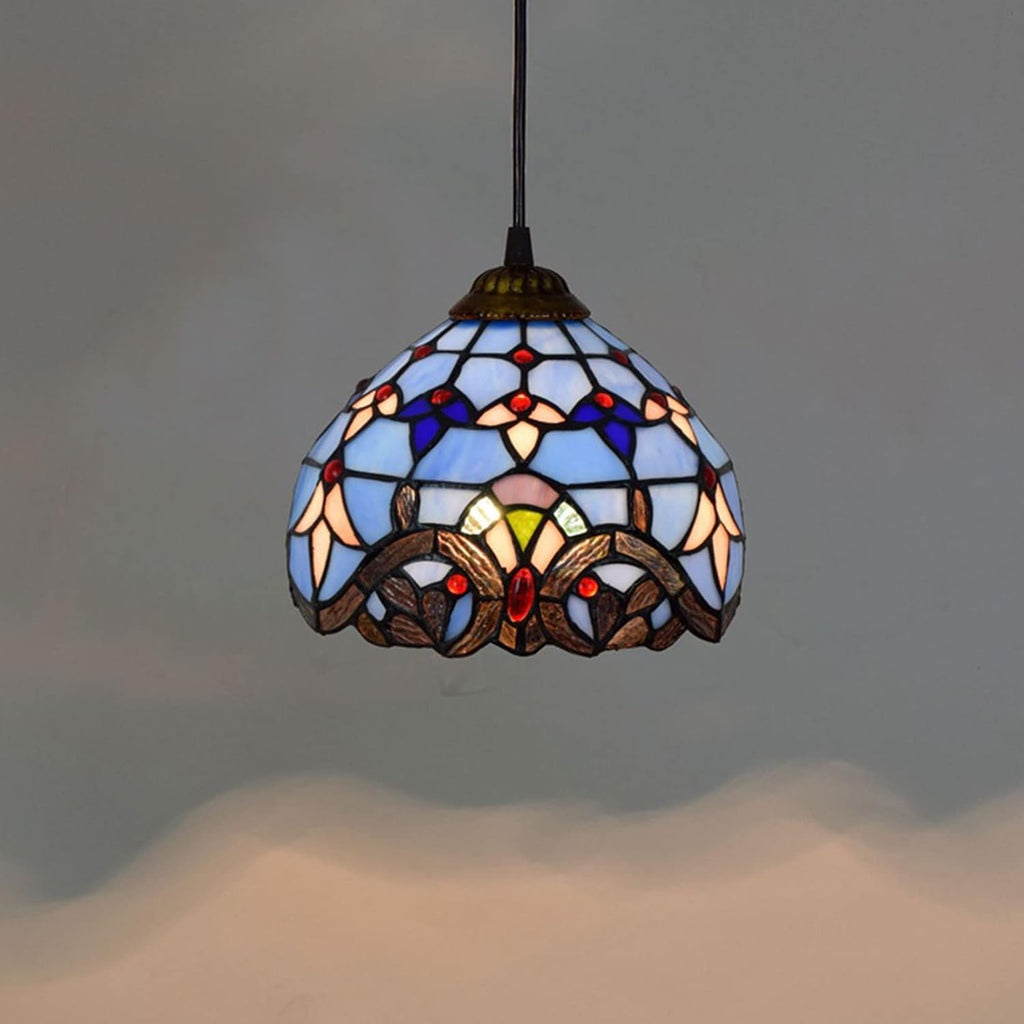 Tiffany 8 Inch Stained Glass Lampshades Replacement, Handmade Blue Light Cover Only 1-5/8-Inch Fitter Opening for Wall Lamp Pendant Light Ceiling Fixture Chandeli,1pcs