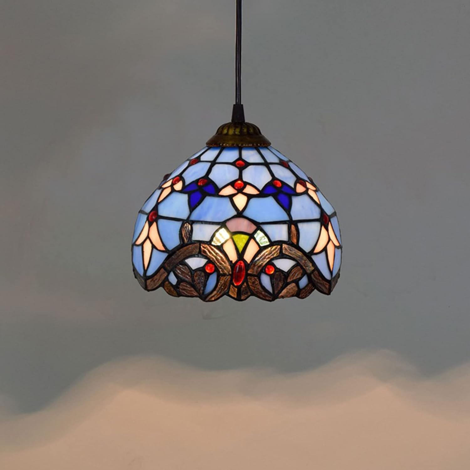 Tiffany 8 Inch Stained Glass Lampshades Replacement, Handmade Blue Light Cover Only 1-5/8-Inch Fitter Opening for Wall Lamp Pendant Light Ceiling Fixture Chandeli,1pcs