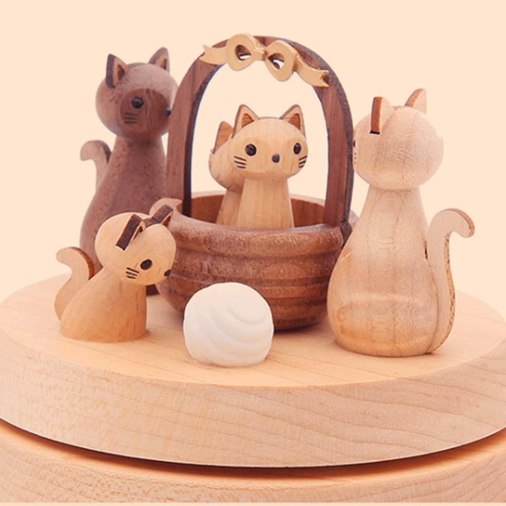 Wooden Music Box Rotating Musical Box Creative Cat Music Boxs Suitable for Friends Couples Birthday Valentine's Day Gifts (Size : A)