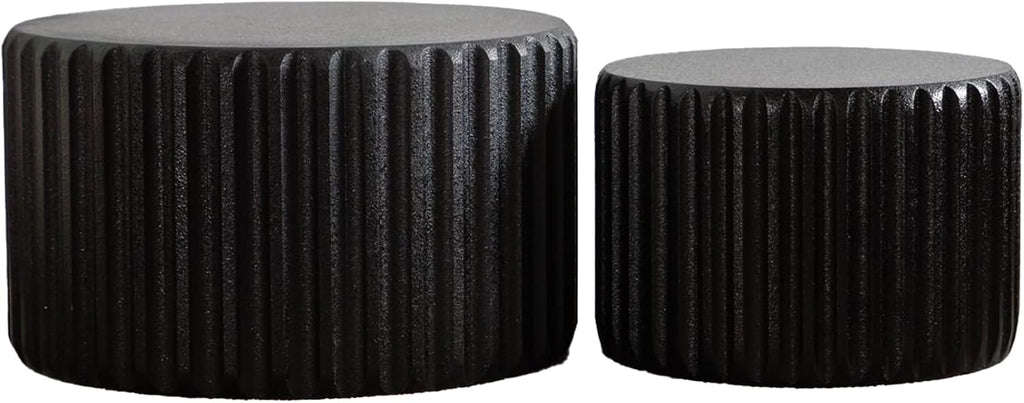 WILLIAMSPACE 46.46' Round Nesting Coffee Table Set of 2, Modern Circle Drum Center Tables Curved-Edge Shape Tea Table for Living Room, No Assembly (Black)