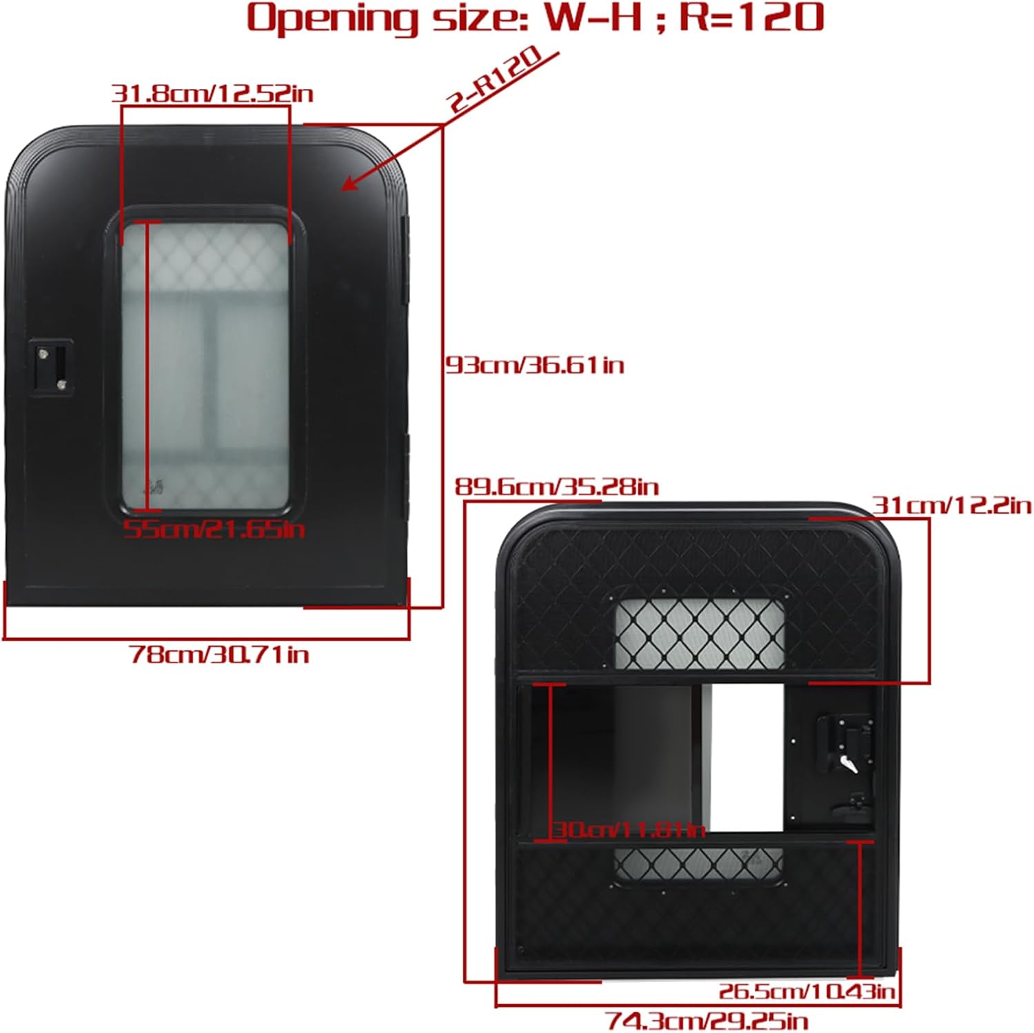 labwork 30(W) x 36(H) Passenger RV Entry Door with Radius Corners on Top and Square Bottom with Screen Door and Window Black