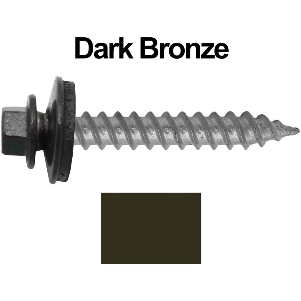 Metal Roofing Screw: (250) 12 x 1-1/2' Dark Bronze Hex Sheet Metal Roof Screw. Sharp Point Metal to Wood siding Screws. 5/8' EPDM Washer.