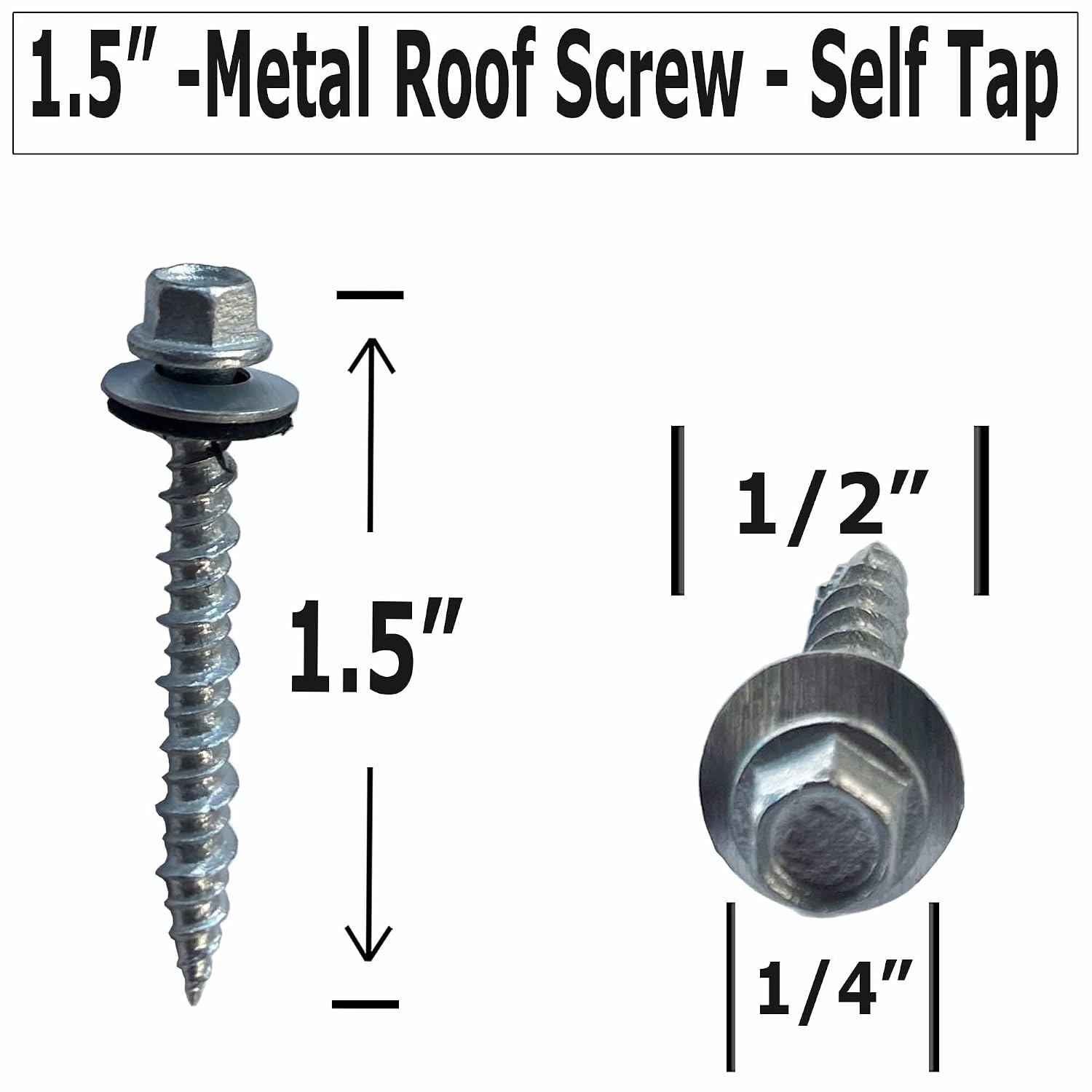 Metal Roofing Screws - #10 x 1.5' – Self Tapping ¼' Hex Head with EPDM Rubber Washer – for Metal to Wood, Corrugated Roofing, Siding, Sheds, Pancake Screw - Hex Drive Easy Install - Galvanized (2500)