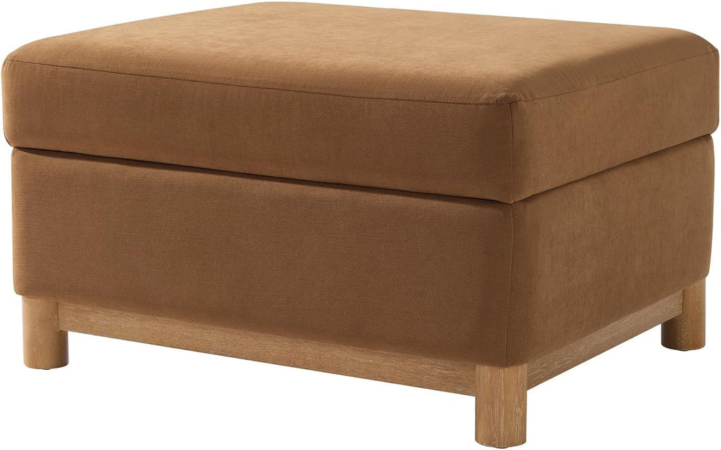HULALA HOME 30.25' Ottoman Coffee Table with Reversible Tray Lid, Modern Upholstered Storage Ottoman with Solid Wood Base, Removable Top, Footrest and Extra Seating for Bedroom or Living Room, CARAMEL