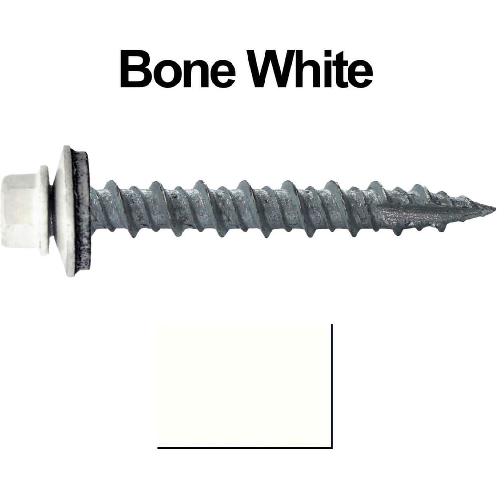 10 x 1-1/2' Bone White Metal Roofing Screws - Hex Washer Head- Self-Starting/Tapping - EPDM Washer. 4 X 250 Bags - 1,000 Screws