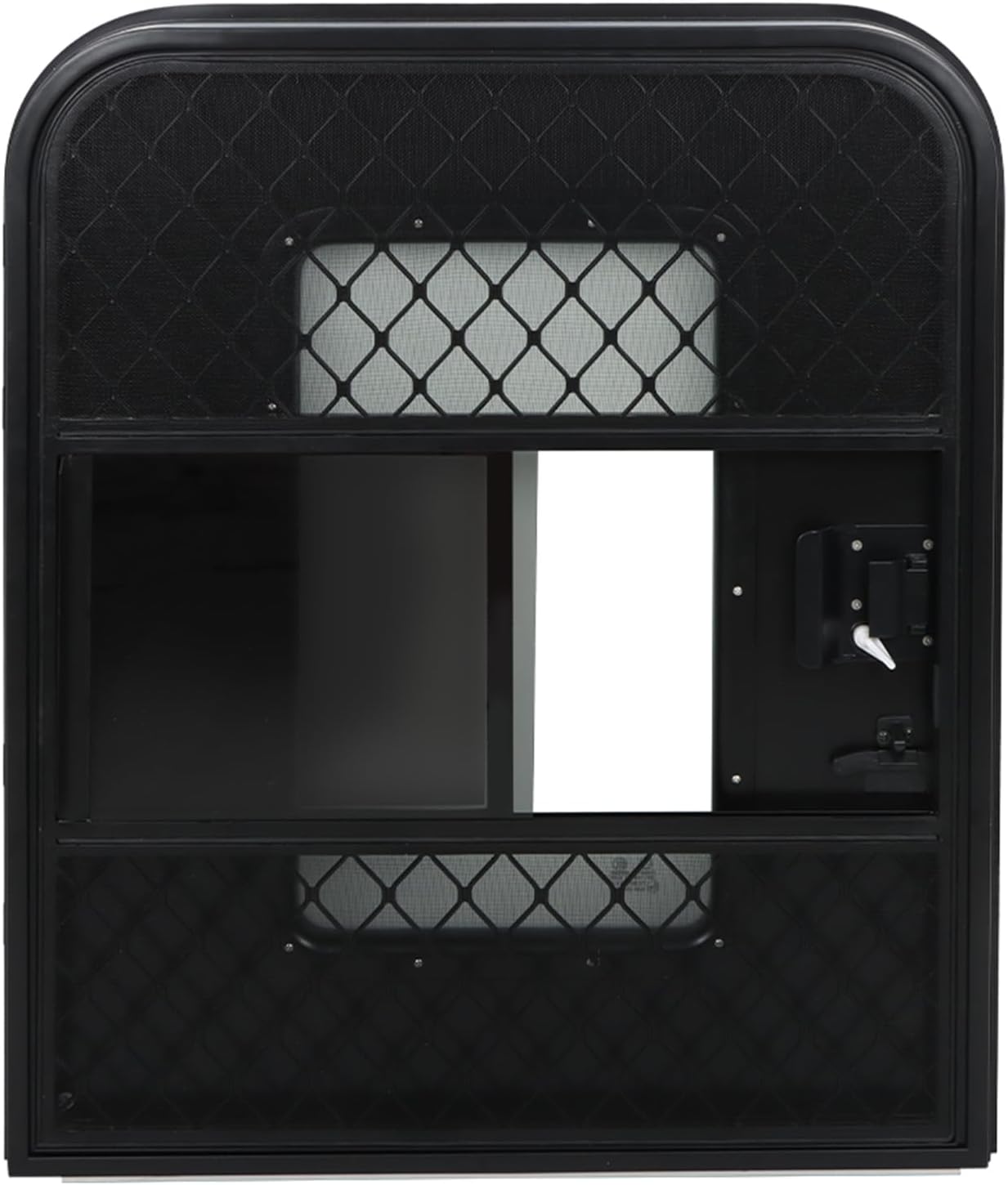 labwork 30(W) x 36(H) Passenger RV Entry Door with Radius Corners on Top and Square Bottom with Screen Door and Window Black