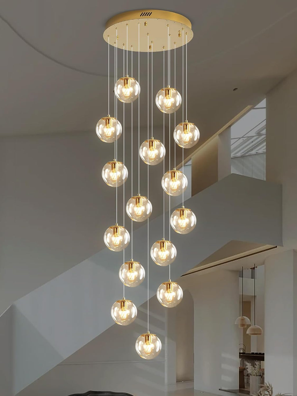ykolupty 15-Light Gold Chandelier with Globe Glass Dimmable Ceiling Light Glass Pendant Light for Kitchen Island, Dining Room, Living Room, Entry Hallway, LED Bulbs Included