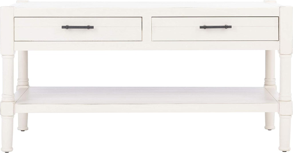 Safavieh Home Collection Filbert Distressed White 2-Drawer Bottom Shelf Coffee Table COF5703A