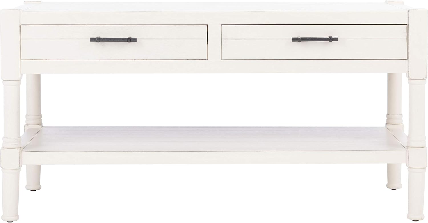 Safavieh Home Collection Filbert Distressed White 2-Drawer Bottom Shelf Coffee Table COF5703A