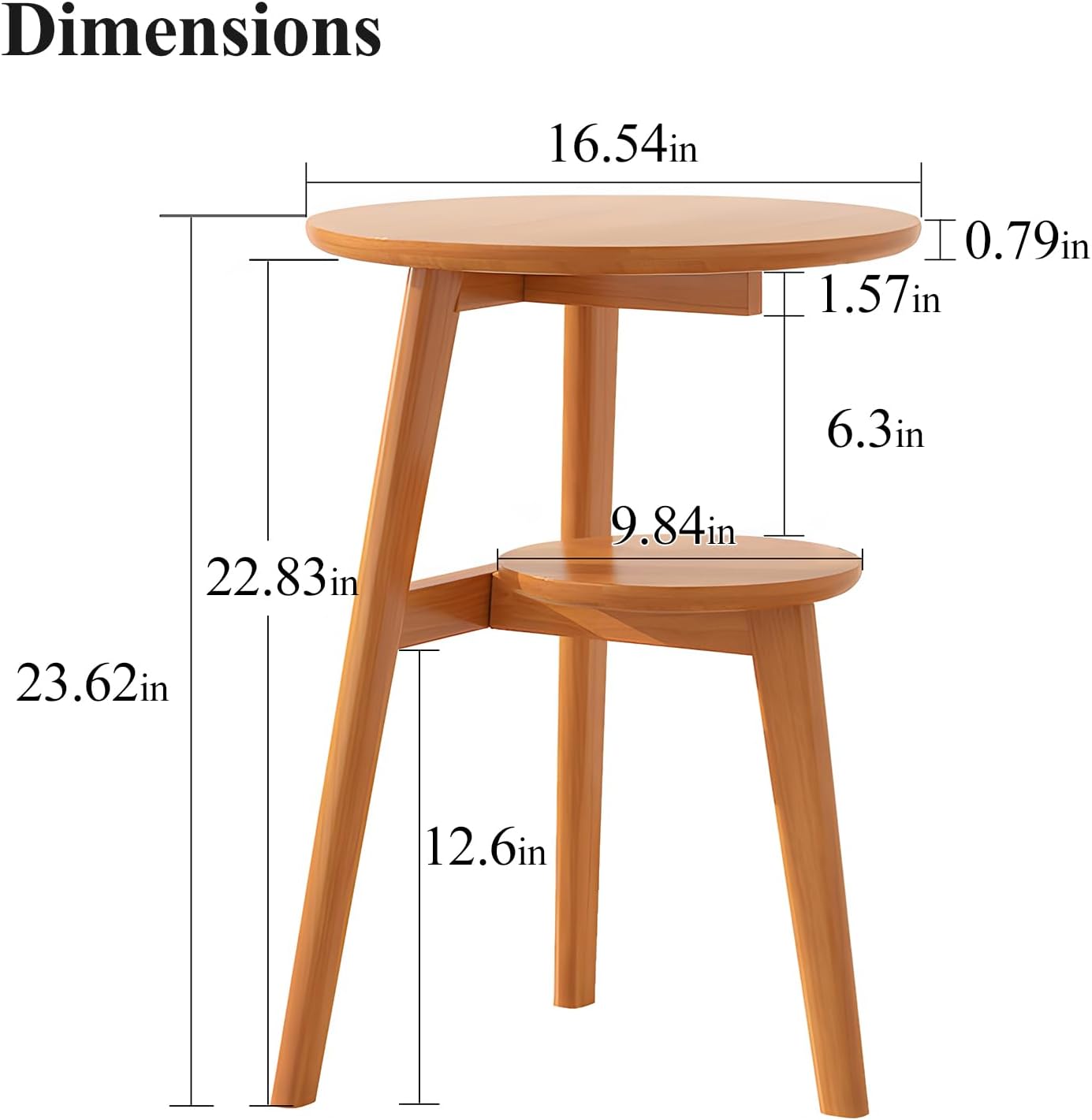 Side Table, 2-Tier Round End Tables Living Room, Mid Century Modern Side Table, Round Nightstand, Oak Accent Table, Small Round Coffee Table, 16.54' Dia.x 23.62' H(Natural)