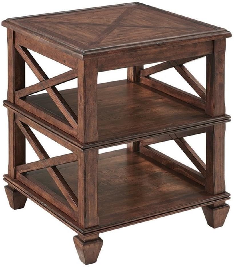 Stockbridge 21-Inch Square Wood End Table with Dual Shelves, Classic Cherry-Wood Finish, Versatile Storage and Display, Easy Assembly, Ideal for Living Room, Bedroom, Office