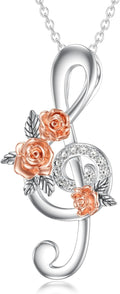 Diamond Music Note Necklace 925 Sterling Silver Treble Clef Pendant Necklace with Lab Grown Diamonds Jewelry Gifts for Women Musician Music Lovers