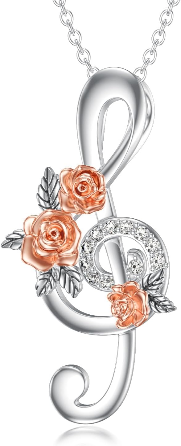 Diamond Music Note Necklace 925 Sterling Silver Treble Clef Pendant Necklace with Lab Grown Diamonds Jewelry Gifts for Women Musician Music Lovers