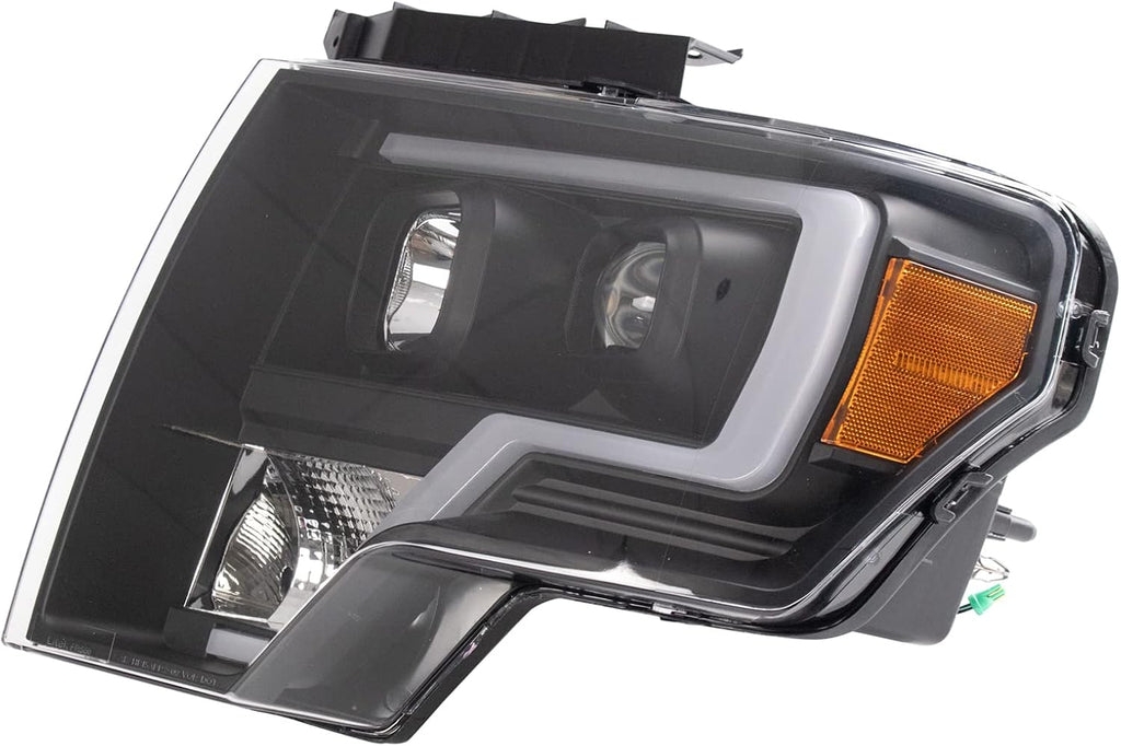 TRQ Performance Driver and Passenger Side Headlight Assembly Set Black Housing Compatible with 09-14 Ford F-150