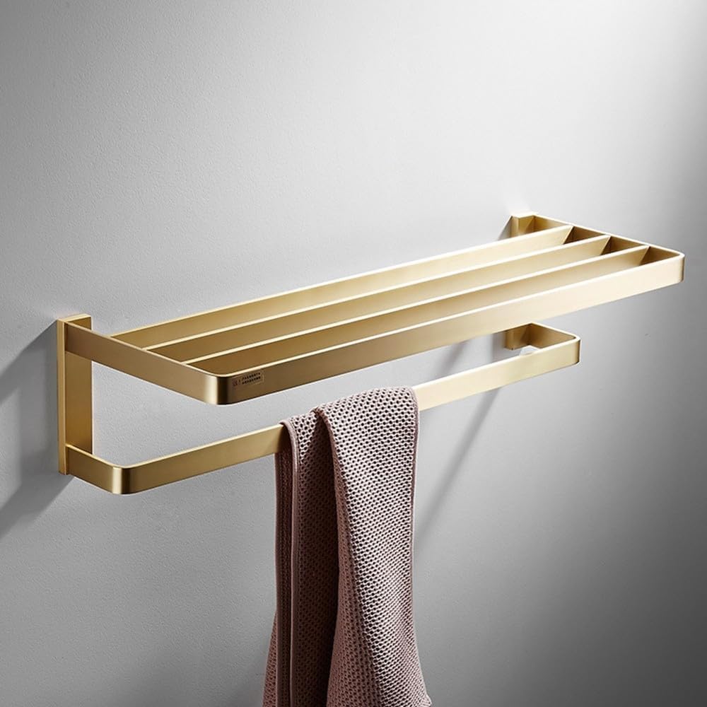Bathroom Accessories Bathroom Shelf Towel Rack Paper Holder Toilet Brush Holder Towel Ranger Brushed Gold Brass Bath Hardware,Towel Rack A1