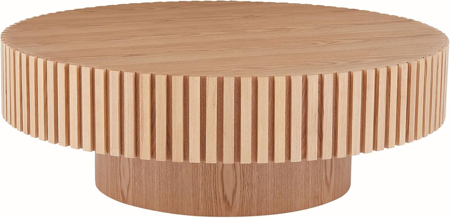 ø39.37'' Oak Round Coffee Table for Living Room Circle Coffee Table Contemporary Wood Coffee Table with Pedestal, Easy Assembly