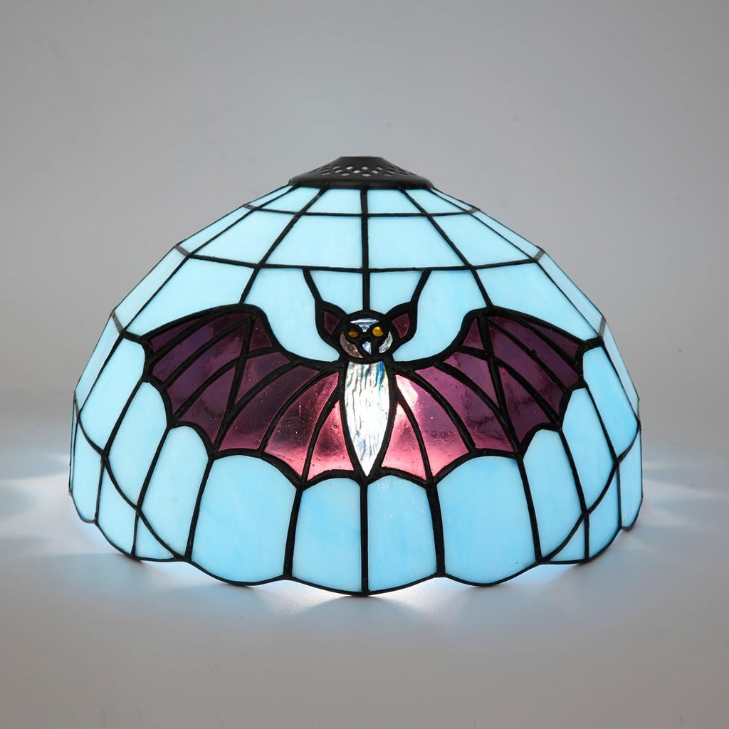 Tiffany Lamp Shade Replacement, 12 Inch Blue-backed Bat Stained Glass Vintage Handmade Cute Decor Ceiling Light Shade for Table Lamp Pendant Light
