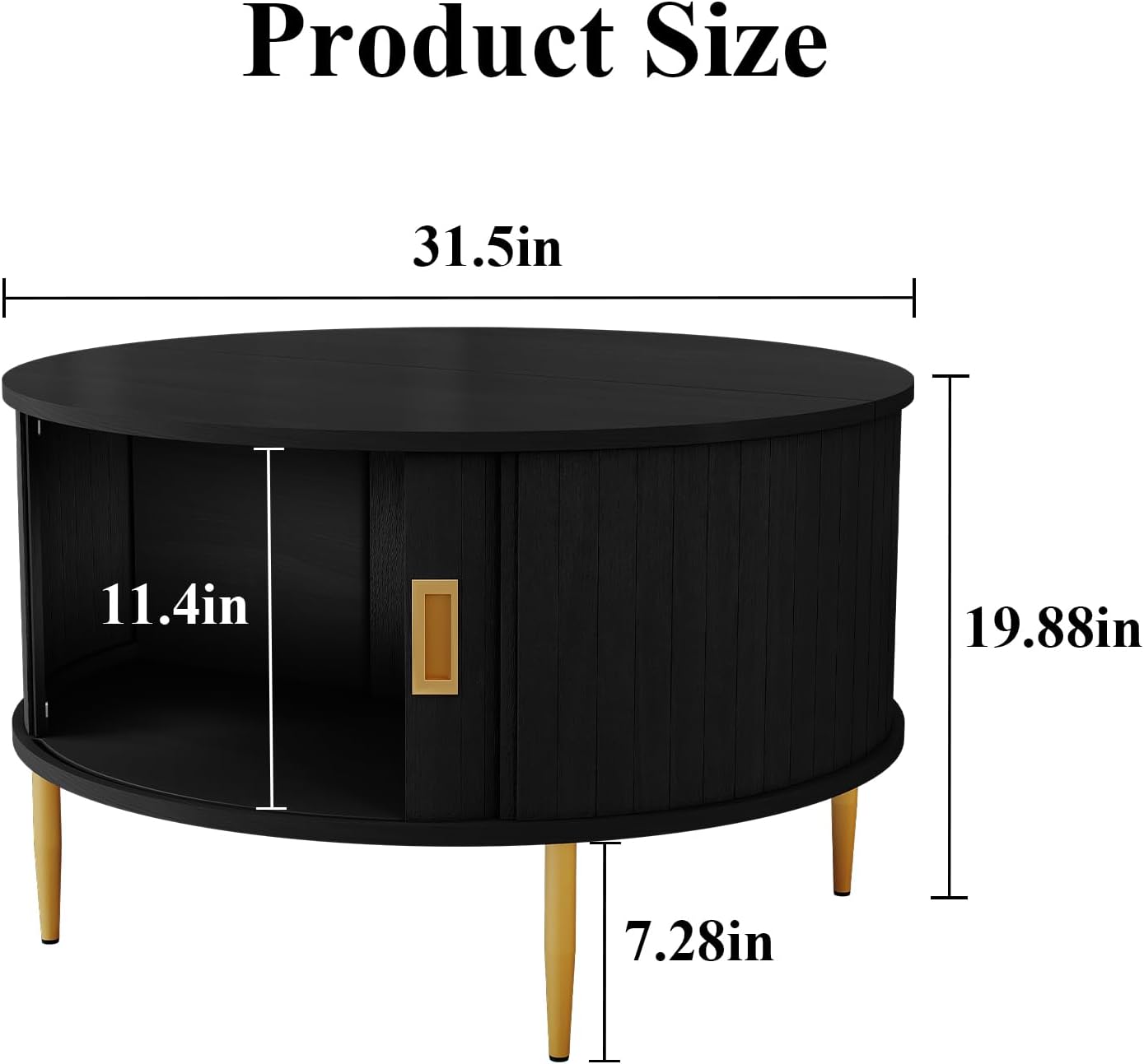 ARTPOWER 31.7' Round Coffee Table with Tambour Door, Mid Century Center Table for Living Room, Small Wood Fluted Circle Coffee Table with Storage, Black