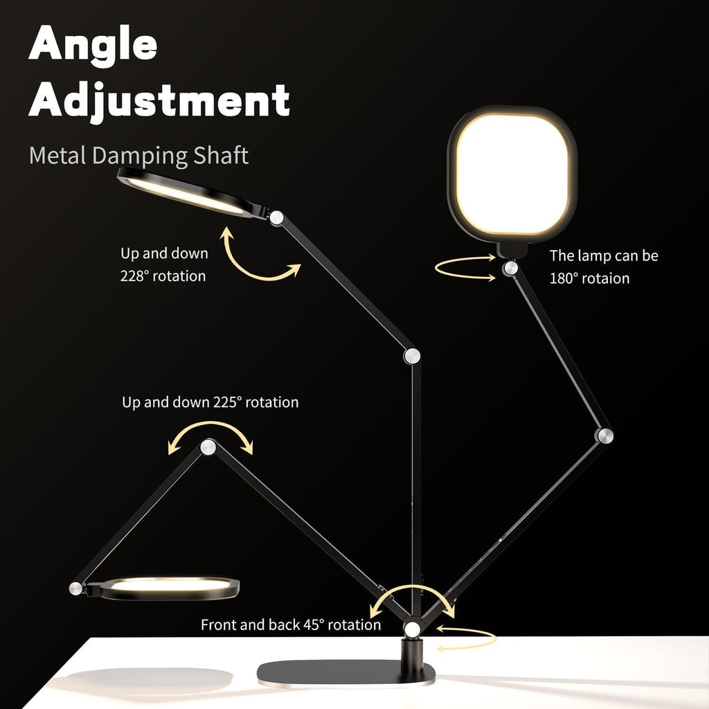 LitONES LED Desk Lamp for Home Office, Professional Eye-Caring Diffused Desk Light, 3 Color 10 Brightness Computer Light, Dimmable Office Lamp with Memory & Timer Func, Metal Swing Arm Table Lamp