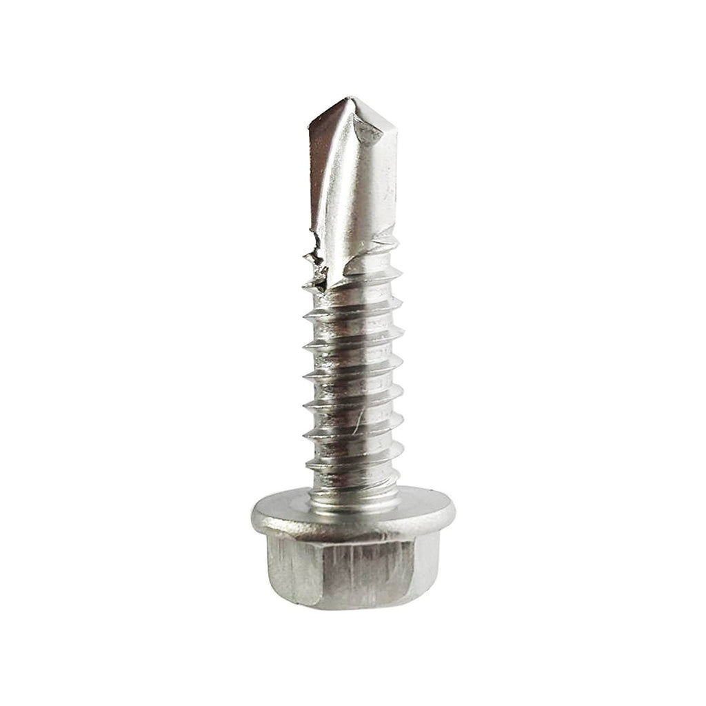 #12 x 3/4' Hex Washer Head Self Drilling Tek Screws, Stainless Steel 410, Full Thread, Plain Finish, Self-Drilling, Quantity 2500 By Fastenere