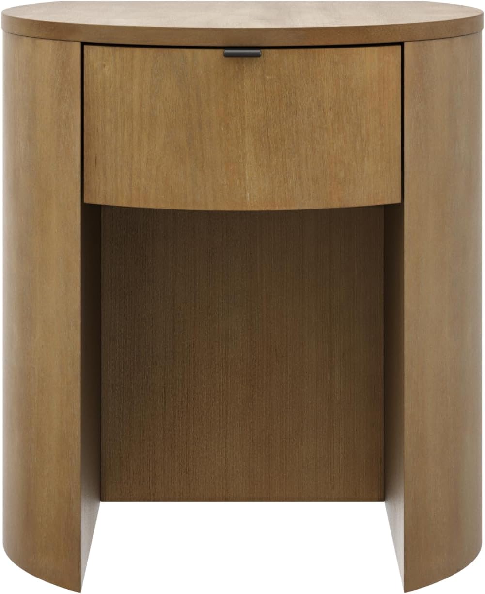 Nathan James Shay Solid Wood Nightstand, Modern Bedside Table with Drawer, Contemporary Rounded Nightstand Table for Bedroom, Light Brown Set of 2