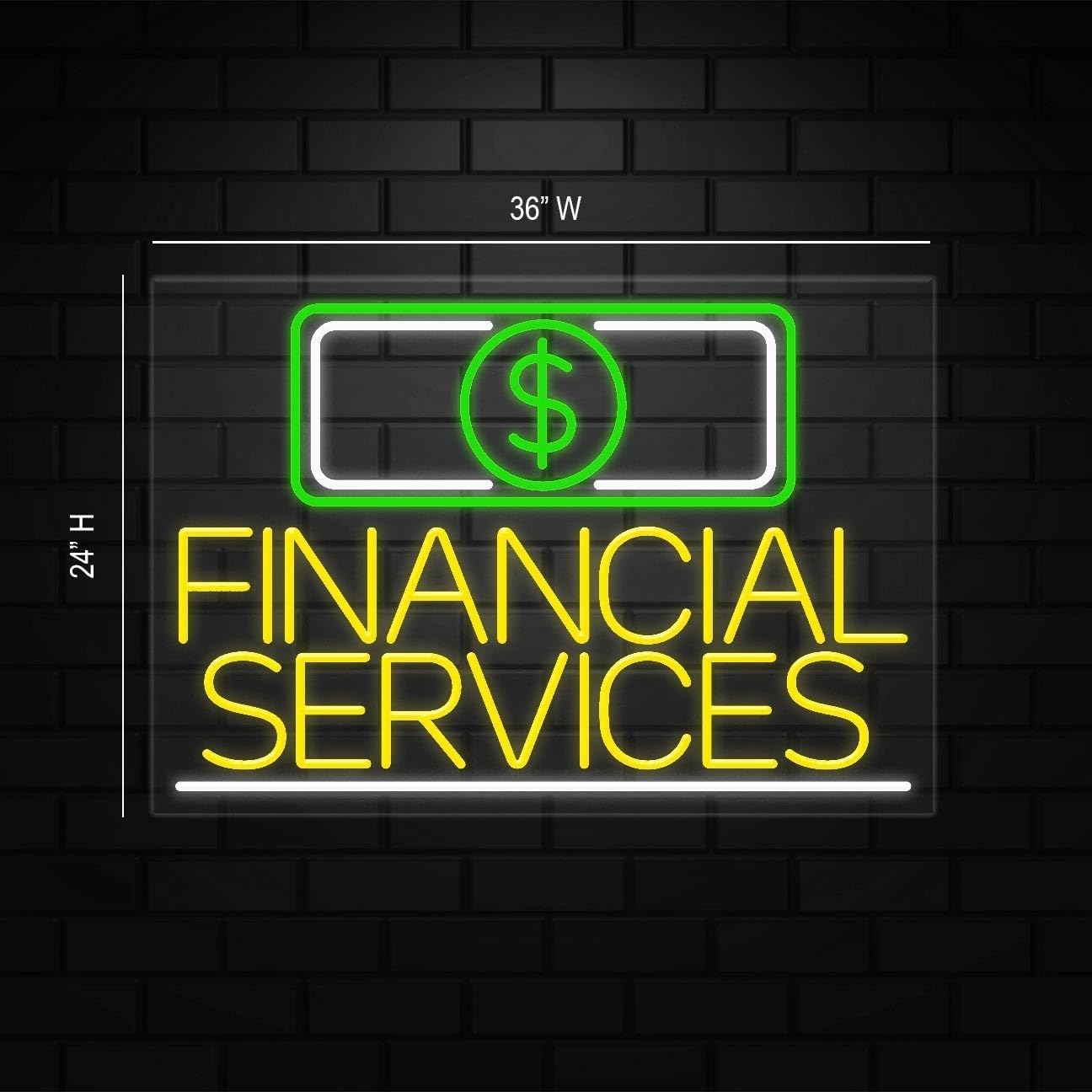 Financial Services Neon Sign for Retail Displays | Value priced LED Flex Neon | Electronic Light Up LED Sign for Windows/Walls | 36'W x 24'H x 1'D
