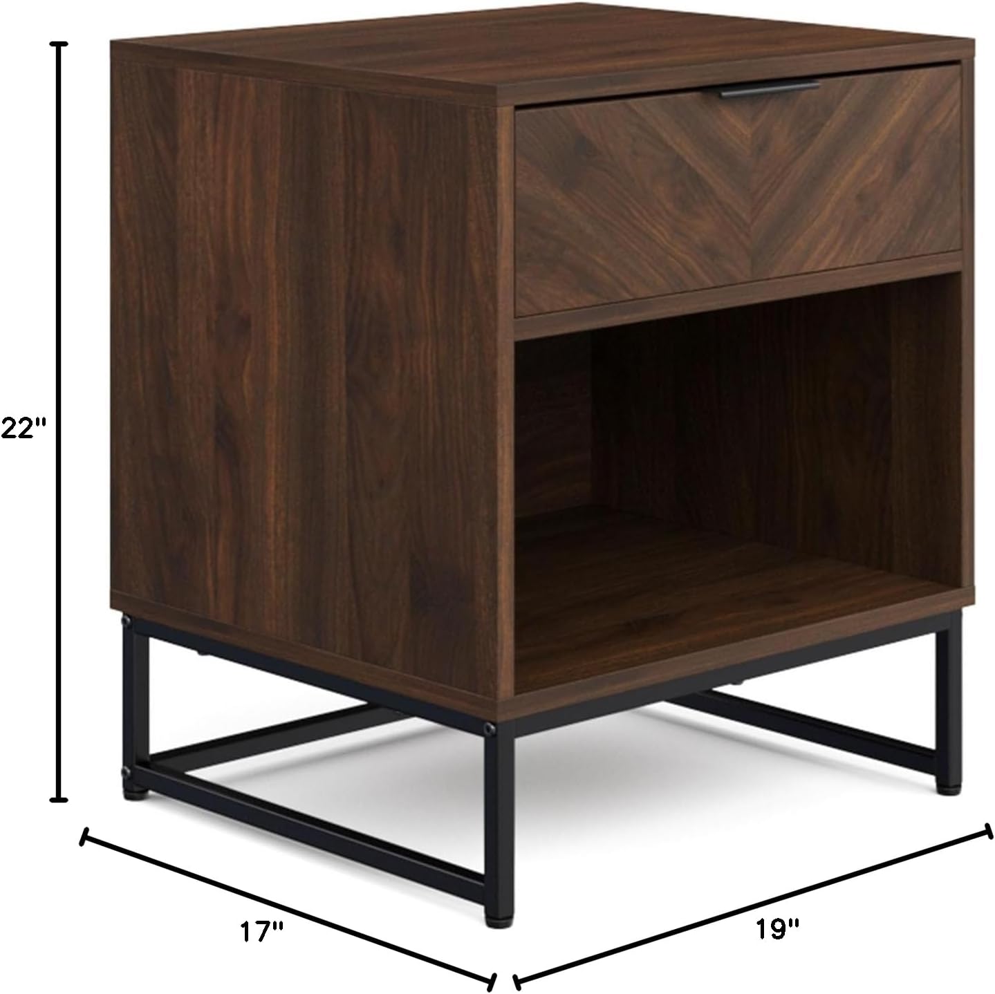Nathan James Kensi Nightstand Side Accent or End Table with Storage, Walnut/Black - Set of 2