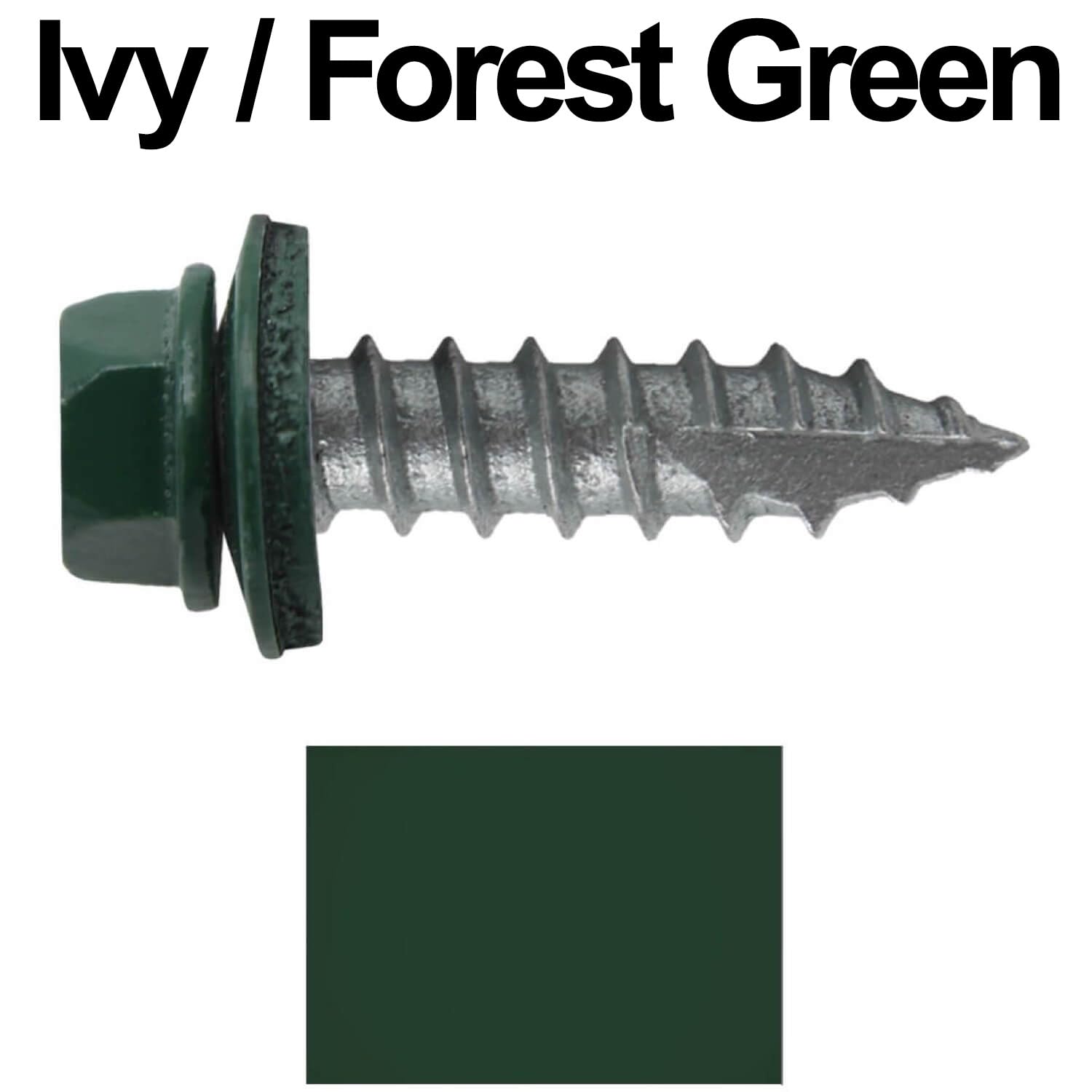 #14 Metal Roofing Screws: (1000) Screws x 1' Ivy/Forest Green Hex Head Sheet Metal Roof Screw. Self Starting/Tapping Metal to woodsheet Metal Screws with EPDM Washer. for Corrugated Roofing