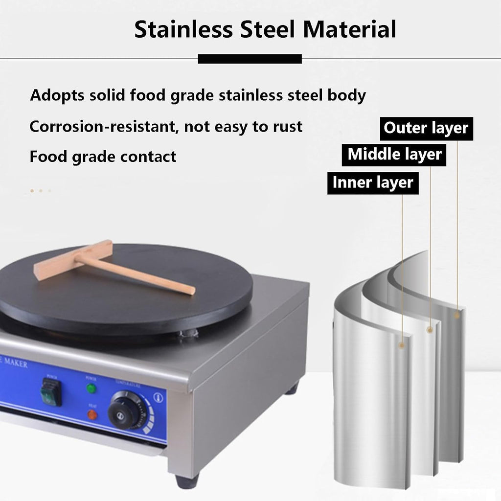 Electric Pancake Maker 15.7'/40CM Electric Frying Pan Pizza Making Machine Flat Plate Griddle | Adjustable Temperature 50-300℃(122-572℉) | Baking Machine for Commercial and Home Use