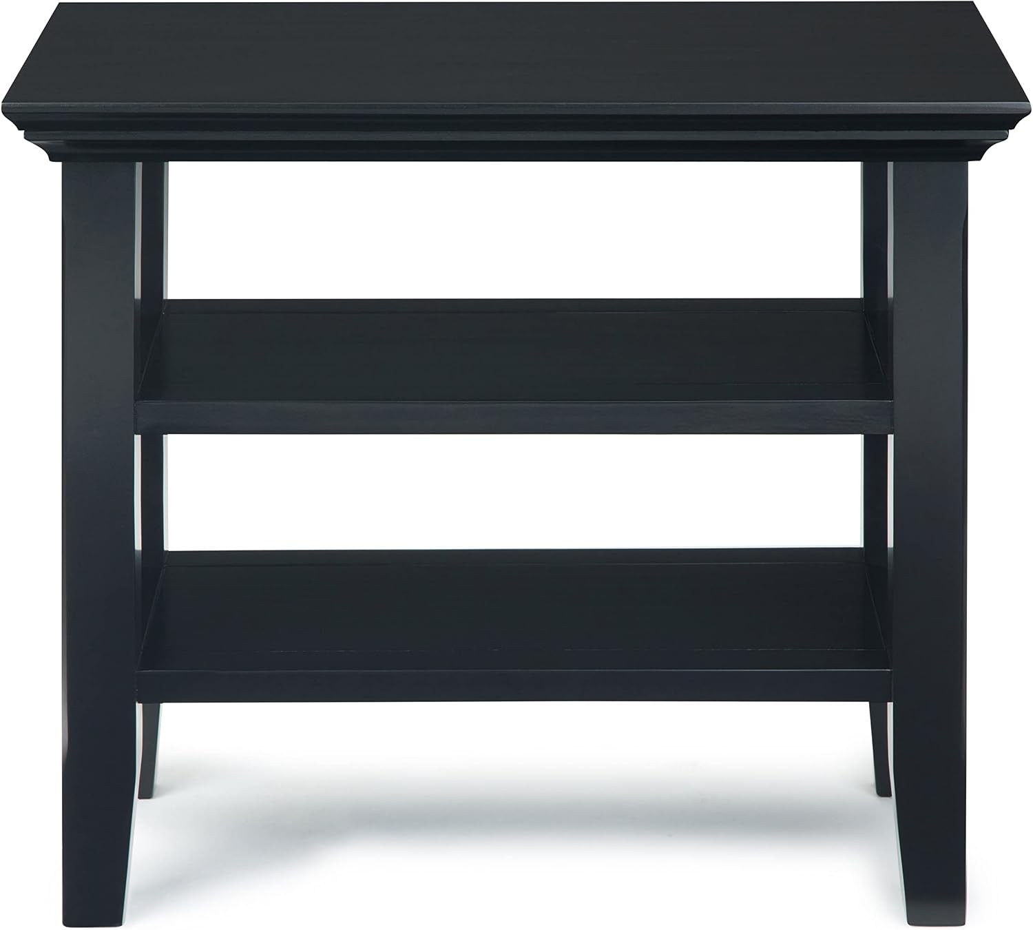 SIMPLIHOME Acadian Narrow Side Table - 14 inch Wide Solid Wood Rectangular End Table with 2 Open Shelves in Black, Transitional Lamp Stand or Nightstand for Living Room or Bedroom with Storage