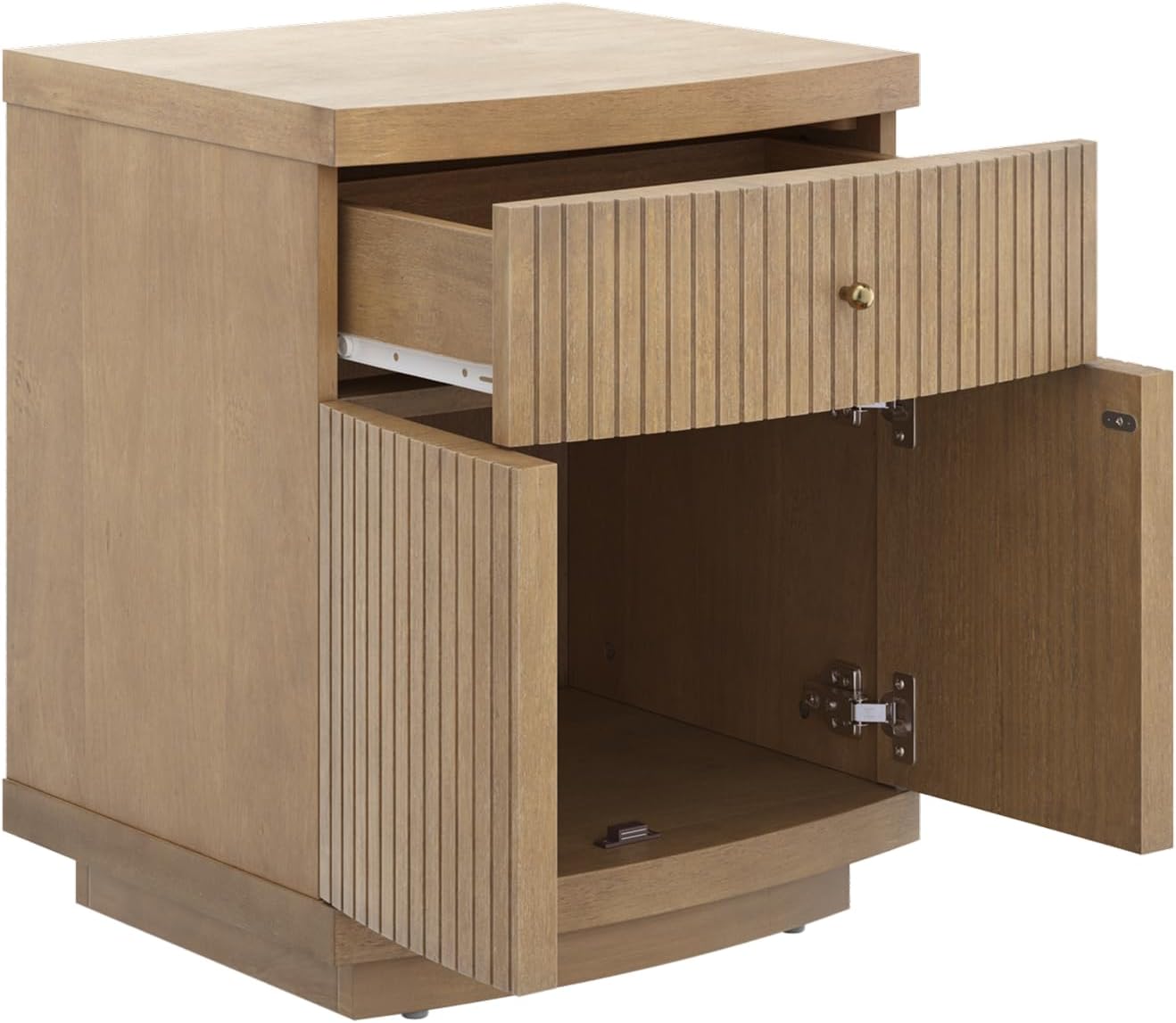 Nathan James Tambellini Mid Century Modern Nightstand, Bedside Table with Drawer and Cabinet Storage, Solid Wood Legs and Fluted Door Fronts, Light Brown