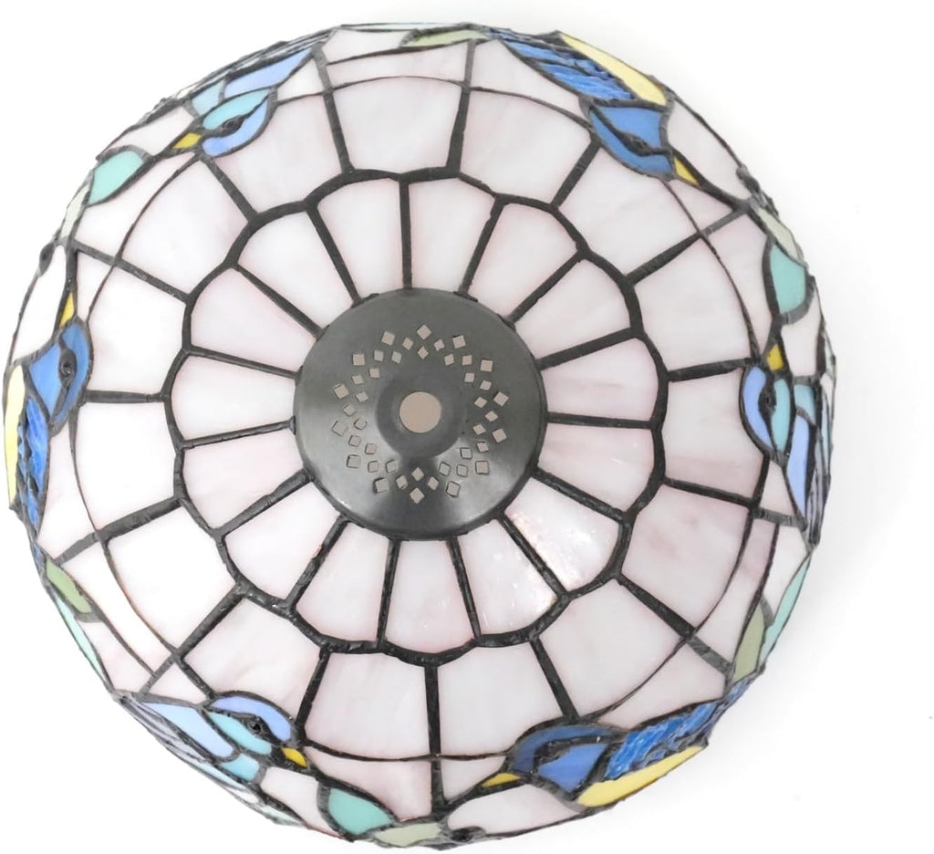 Tiffany Lamp Shade Replacement, 10 Inch Blue Birds Stained Glass Vintage Handmade Cute Decor Ceiling Light Shade for Table Lamp Pendant Light