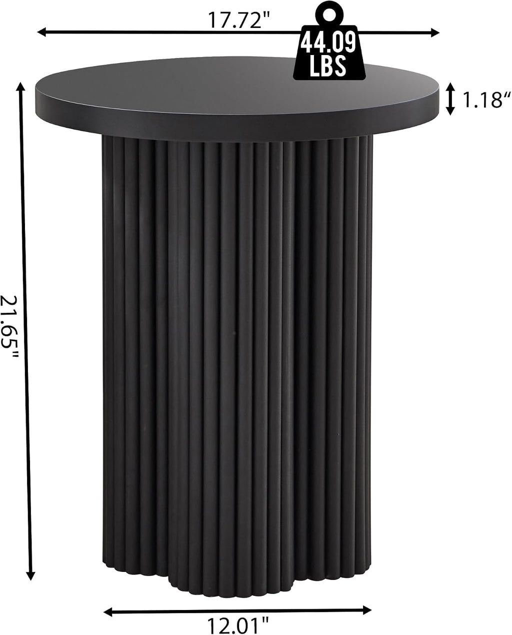 Small Sofa Side Table Set of 2, Fluted Accent Pedestal End Table, Wood Round Night Stand, Farmhouse Bed Side Table Drink Tables for Living Room, Small Spaces (Black-2PCS)